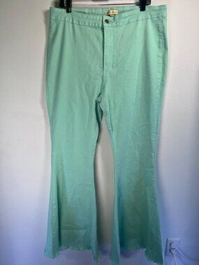 Home Folk Womens Mint Green Flared Pants With Frayed Hem Size 16